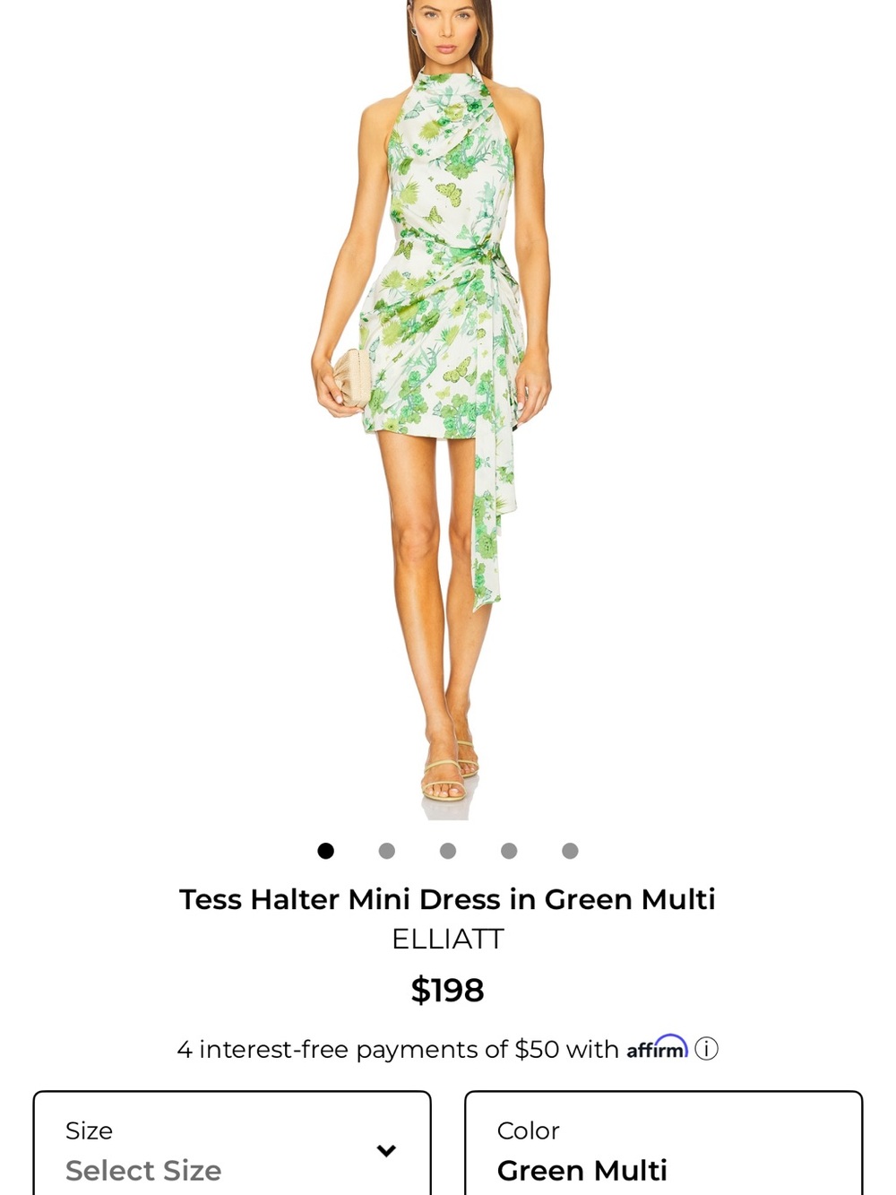 Elliatt Green Multi Halter Tie-Waist Mini Dress